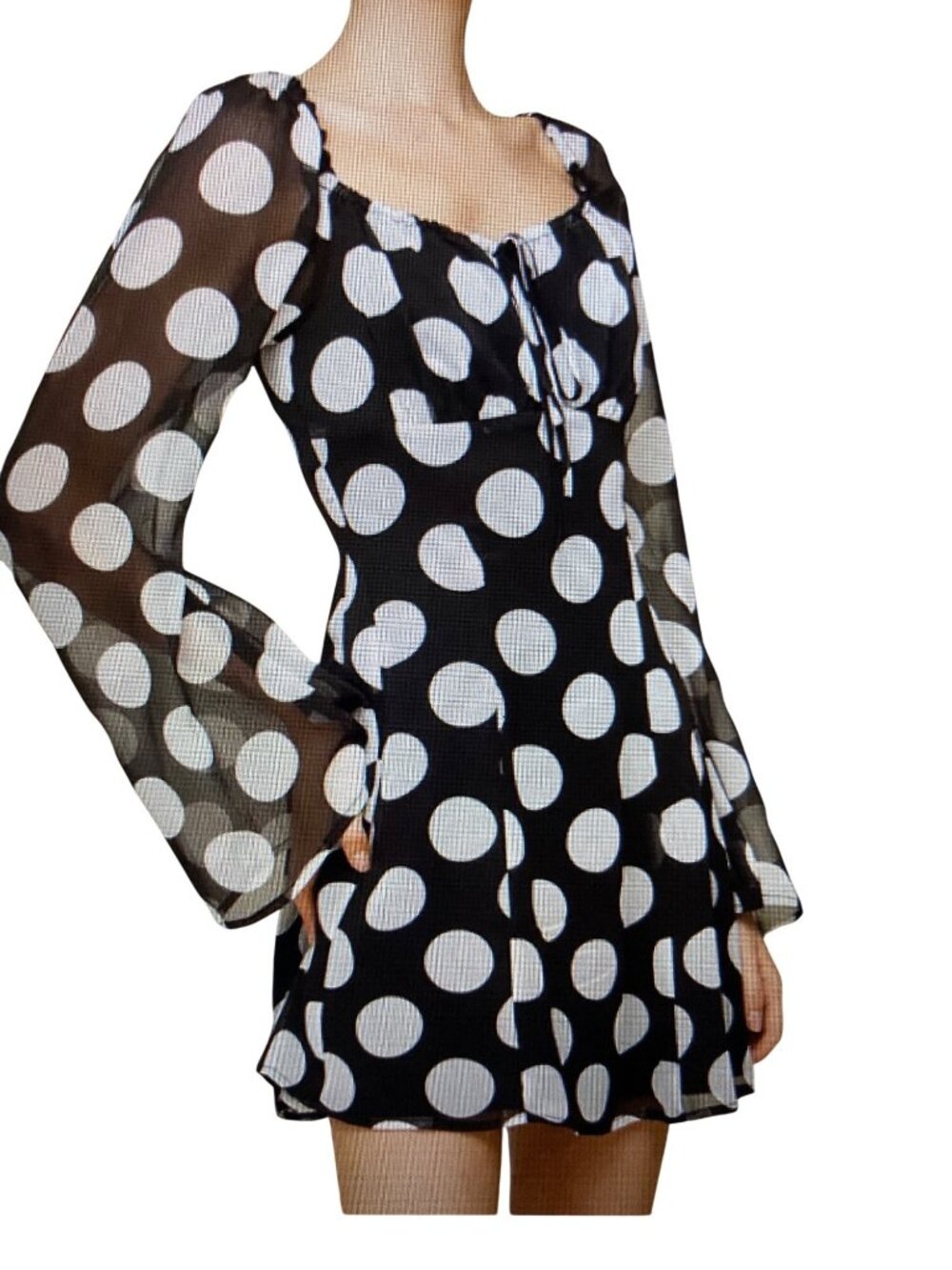 Avec Les Filles  Women's Printed Empire-Waist Bell-Sleeve Dress 6  NWT
